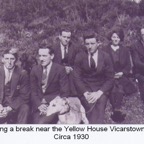 `Taking a break near the Yellow House Vicarstown, circa 1930. Group includes Stephen and Mary O’Sullivan from Ballyshonin.jpg