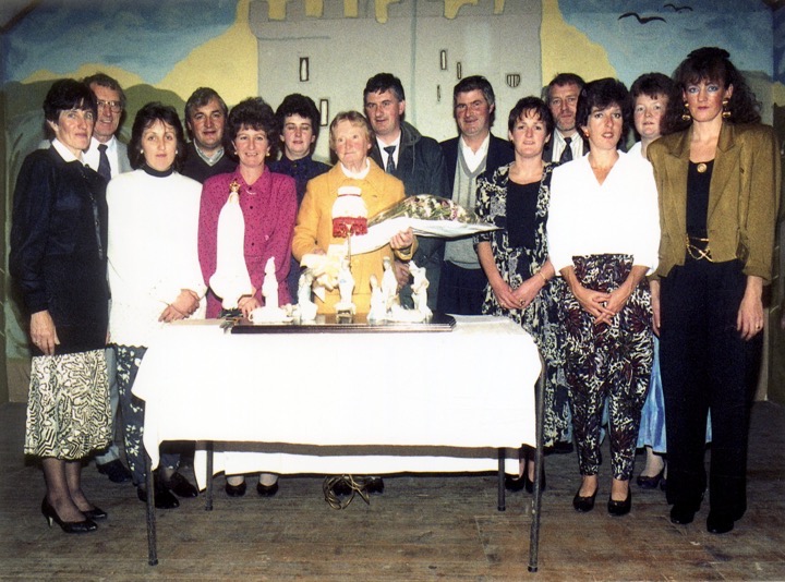 Mrs Sheila Crean called it a day from her  teaching role at  Vicarstown National School in 1991. She is pictured at Courtbrack Community Centre with family and friends.jpg